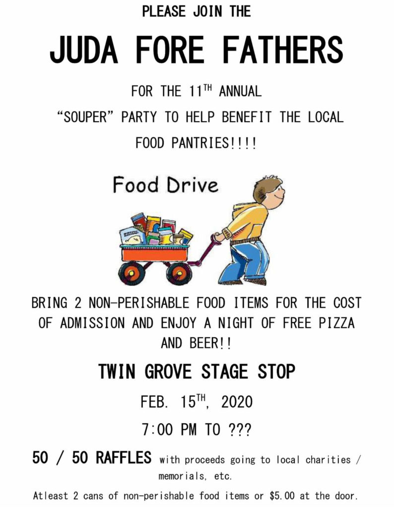 Juda Fore Fathers 11th Annual Souper Party to benefit local food pantries flyer.